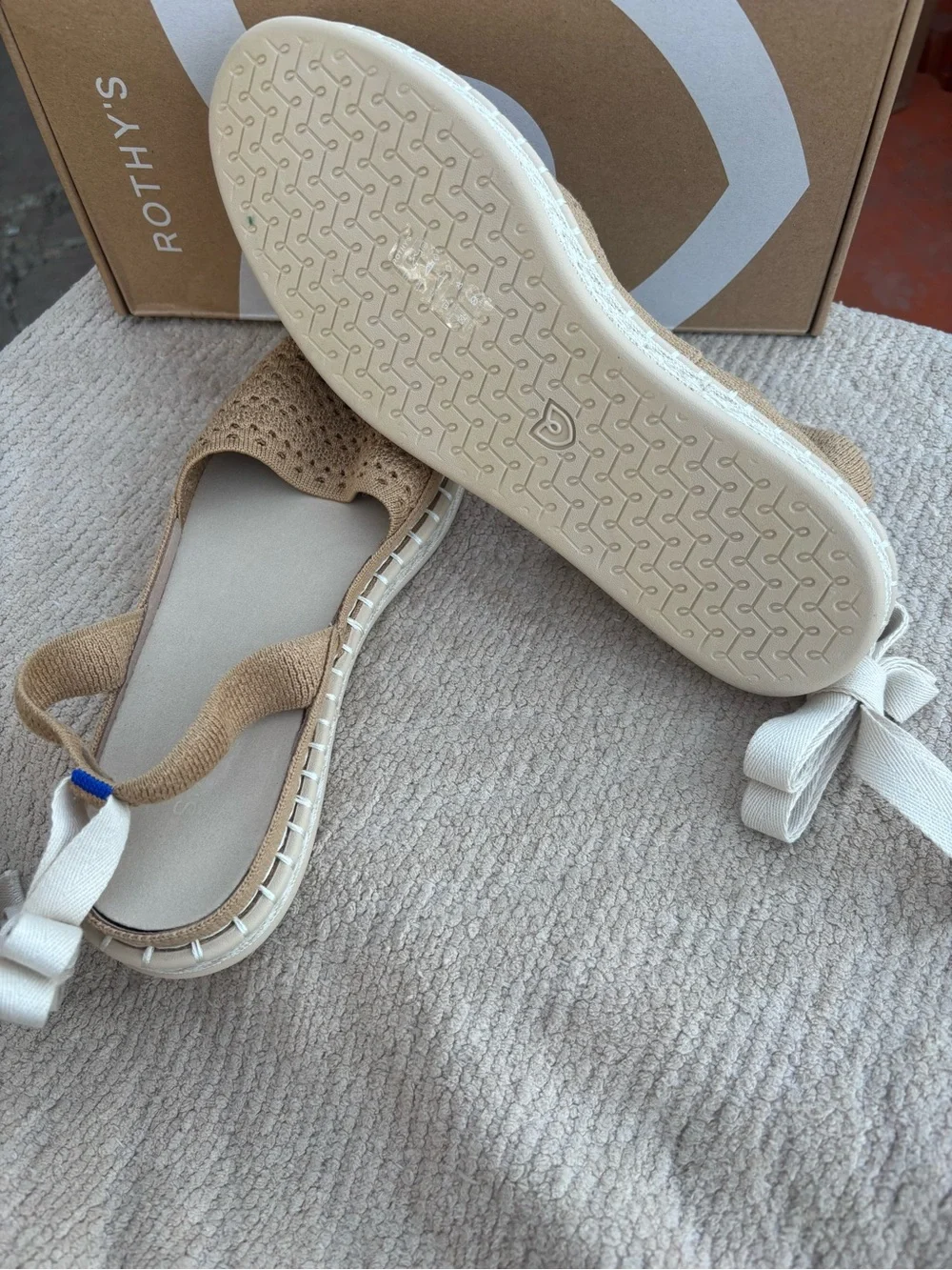 Rothy's D'Orsay Ankle Tie Espadrilles in Natural Beige with Cream Ties